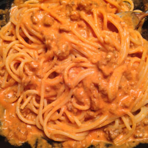 Spaghetti with Meaty Vodka Sauce